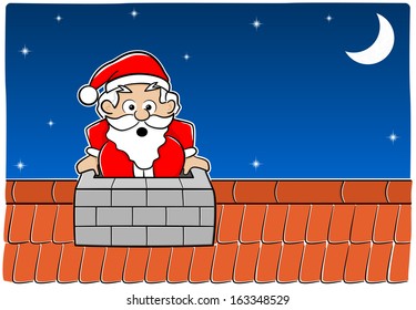 vector illustration of Santa Claus stuck in the chimney