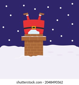 Vector illustration - Santa Claus stuck in the chimney