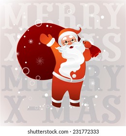 vector illustration of Santa Claus in sunglasses with big bag
