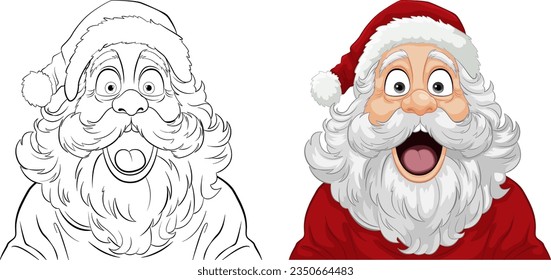 A vector illustration of Santa Claus with a surprising facial expression