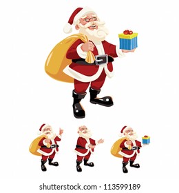 Vector illustration of Santa Claus. This is 9 pieces set (a body, 2 heads, a hat, 4 arms and a gift).