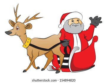 Vector Illustration Santa Claus Waving Reindeer Stock Vector (Royalty ...