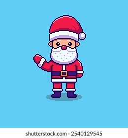 Vector Illustration of Santa Claus waving hand with Pixel Art Design, perfect for game assets themed designs