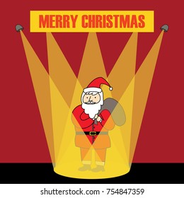 Vector illustration of Santa claus which is spotted by spotlight in Merry Christmas's Party
