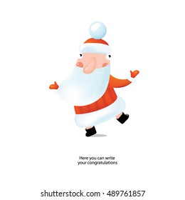vector illustration with Santa Claus, who jumps and catches the snow. It can be used as greeting card, poster, invitation to the New Year, Christmas.