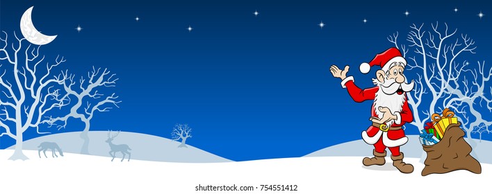 vector illustration of santa claus in a winter landscape