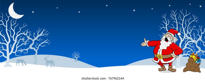 vector illustration of santa claus in a winter landscape