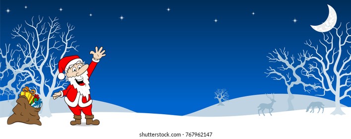 vector illustration of santa claus in a winter landscape