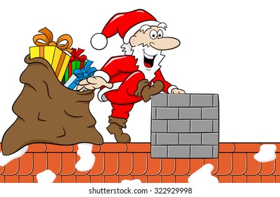 vector illustration of santa claus at work on a roof