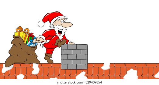 vector illustration of santa claus at work on a roof