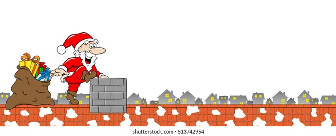 vector illustration of santa claus at work on a roof