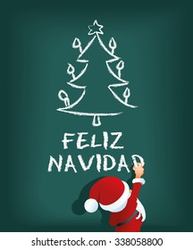 Vector Illustration of Santa Claus writing spanish Feliz Navidad (in english: Merry Christmas)