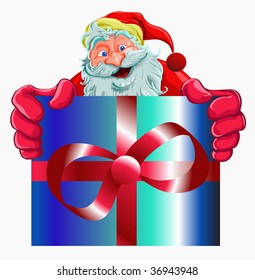 vector illustration, santa clause offering a gift, christmas concept, white background