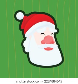 Vector Illustration of Santa Claus's face with his eyes closed on a green background