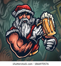 Vector Illustration of Santa Clauss holding beer