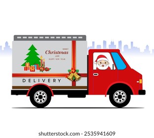 Vector illustration of Santa Claus's vehicle delivering presents on Christmas night.