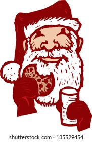 Vector illustration of Santa with Cookies and Milk