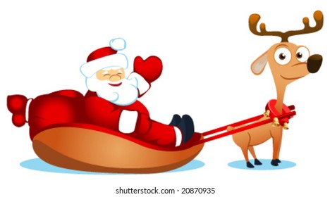 vector illustration of santa with deer