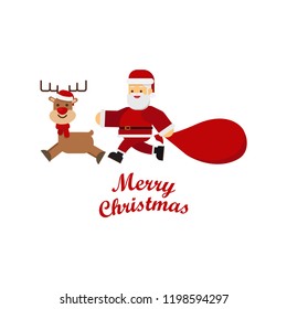 Vector illustration of a Santa and deer on a snow background