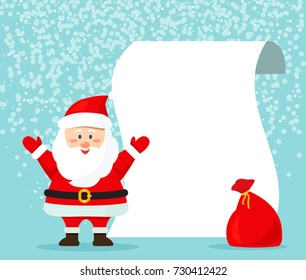 Vector illustration of Santa with an empty Wish List. vector illustration
