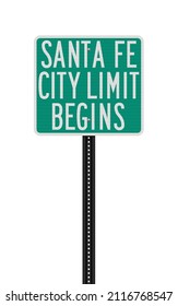 Vector illustration of the Santa Fe City Limit green road sign on metallic post