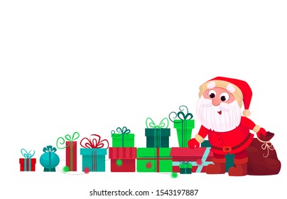 Vector illustration of santa giving presents. Christmas decoration issolated on white.