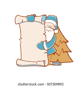 Vector Illustration of Santa pointng to the blank banner. Picture isolate on white background