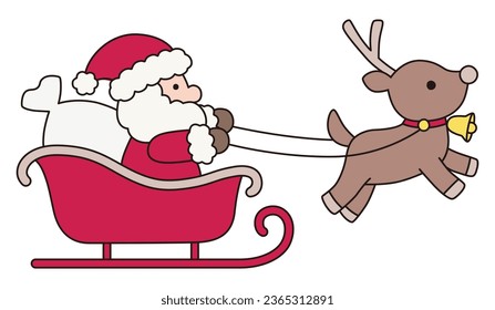 Vector illustration of Santa riding a reindeer sleigh for the Christmas season