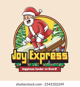 Vector Illustration of Santa Riding A Skateboard with Retro Mascot Illustration Available for Logo Badge