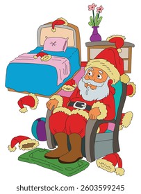Vector illustration santa is sitting on the club chair and watching