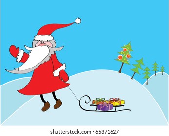 vector illustration of Santa and sleigh with presents