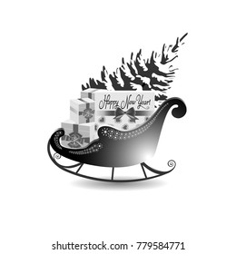 Vector Illustration. Santa sleigh with presents. 