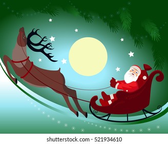 
Vector Illustration. Santa in a sleigh and reindeer.