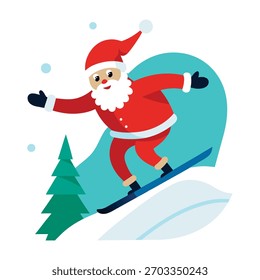 Vektorgrafik von santa snowboarding