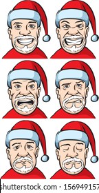 Vector illustration of Santa with various emotions. Easy-edit layered vector EPS10 file scalable to any size without quality loss. High resolution raster JPG file is included.