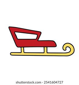 Vector illustration. Santa's Christmas snow sled. Red sleigh for winter skating. Cartoon design element