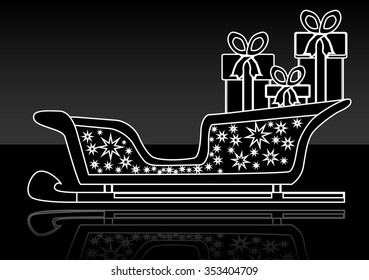 The vector illustration of the Santa's sledge with the gifts; silver edition