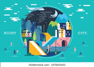 Vector illustration of santorini greece, flat design concept