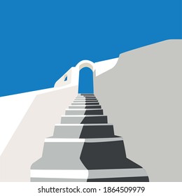 Vector illustration of Santorini island, Greece. Minimal art. Illustration for cards, posters or background.