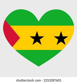 Vector illustration of the Sao Tome and Principe flag with a heart shaped isolated on plain background. I love Sao Tome and Principe. Happy Independence Day