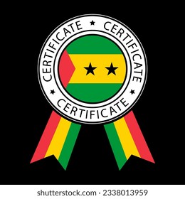 Vector illustration of Sao Tome and Principe ribbon certificate on black background.