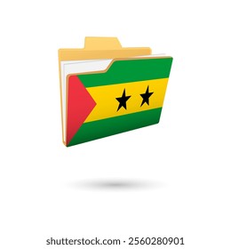 Vector illustration of Sao Tome and Principe flag isolated in file folder on white background.