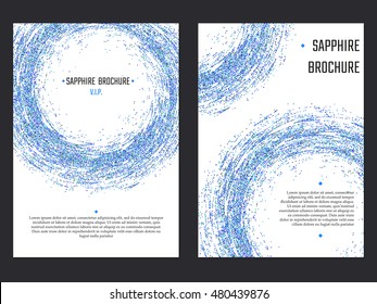 Vector Illustration of Sapphire Brochure for Design, Website, Background, Banner. Blue Sparkle dust Element Template for premium invitation for wedding or Party. Shine Flyer
