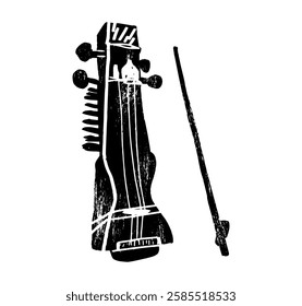 Vector illustration of sarangi isolated on white background. Indian string bowed musical instrument textured