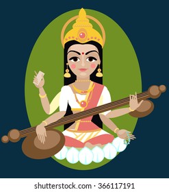 vector illustration  Sarasvati devi Traditional Hindu deity