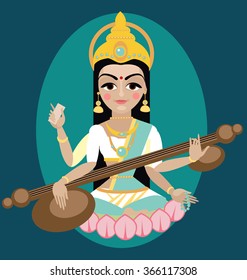 vector illustration  Sarasvati devi Traditional Hindu deity