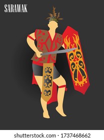 Vector Illustration Of A Sarawak Man In His Traditional  Costume. Iban Kadazan Ethnic