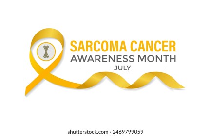 Ilustración vectorial Sarcoma y Conciencia del Cáncer de Hueso Caligrafía Diseño de Cartel. Cinta amarilla realista. Cáncer de huesos, antecedentes.