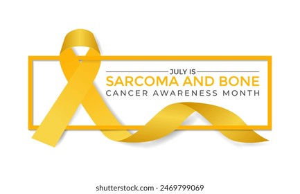 Vector Illustration Sarcoma and Bone Cancer Awareness Calligraphy Poster Design. Realistic Yellow Ribbon. Bone Cancer, background.