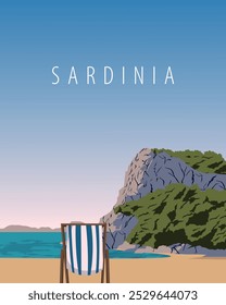 Ilustração vetorial. Sardenha, cartaz turístico, faixa, cartão postal, capa. Design moderno. Turismo. Viagens.